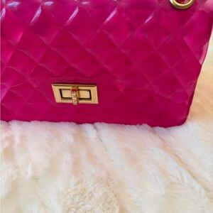 Chic Pink Jelly Quilted Women's Bag with 48” chain